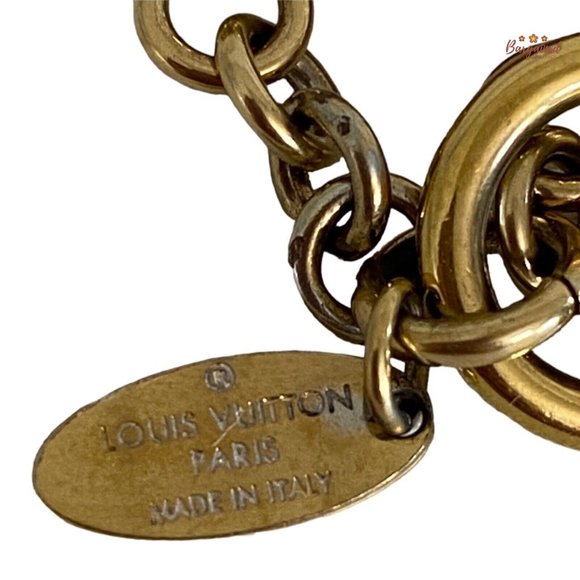 Authentic LOUIS VUITTON Gold Stripes Monogram Flowers Keyring Bag Charm M78610 - Picture 7 of 12